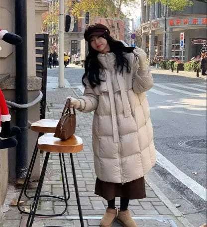 пуховик женский зимний Warm Winter Women Coat Long Jacket Korea Oversized Loose Hooded Coats Female Casual Long Overcoat 다운패딩