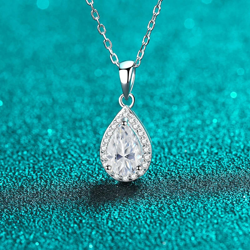 NeeTim 1ct Pear Cut Moissanite Necklace for Women 925 Sterling Silver Wedding Waterdrop Sparkling Neck Chain Women's Pendant