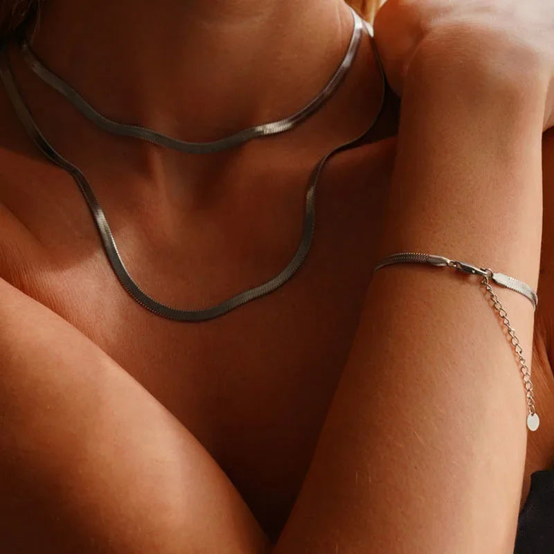 4mm Women Herringbone Necklace, 925 Silver Collarbone Chain Choker Collier Wedding Party Jewelry Gifts