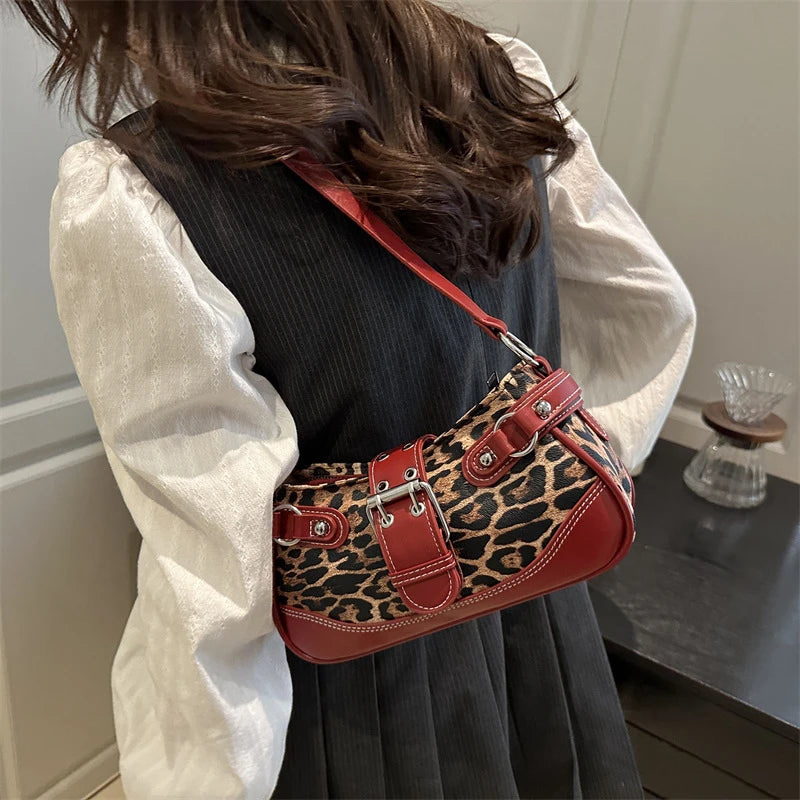 Fashion PU Shoulder Bags Leopard Print Retro Messenger Bag Large Capacity Underarm Bag Women Daily Use Handheld Bag