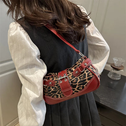 Fashion PU Shoulder Bags Leopard Print Retro Messenger Bag Large Capacity Underarm Bag Women Daily Use Handheld Bag