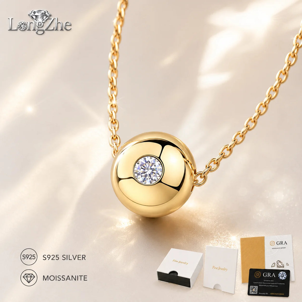 Moissanite Pendant Necklace for Women and Men S925 Sterling Silver Gold Plated Round Disc 0.1CT Minimalist Jewelry D Color VVS1