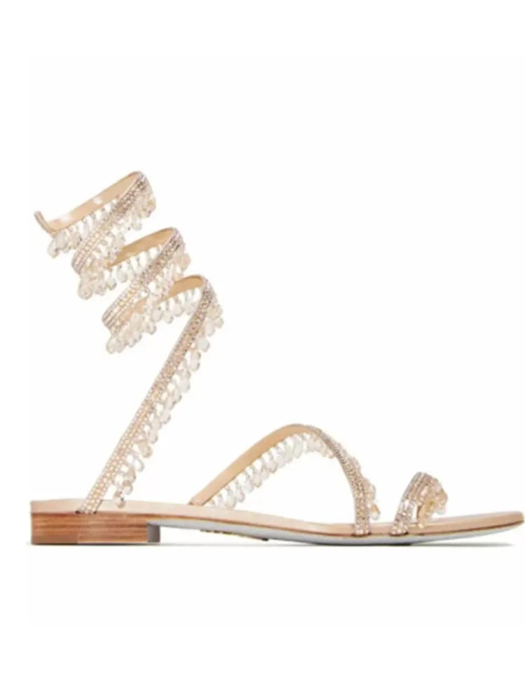 2026Women's New Water Diamond Sandals Fashion Tassel Crystal Shoes Sexy Banquet Party Twin Stiletto Women's Large Sandals