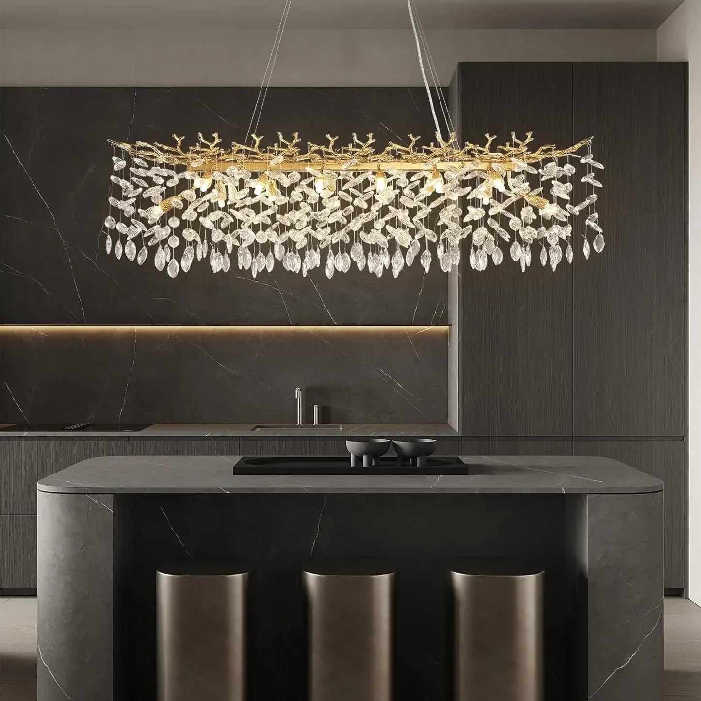 Modern Chrome Crystal Ceiling Chandelier Round Branch Crystal Chandeliers For Dining Living Room Bedroom Kitchen Fixture