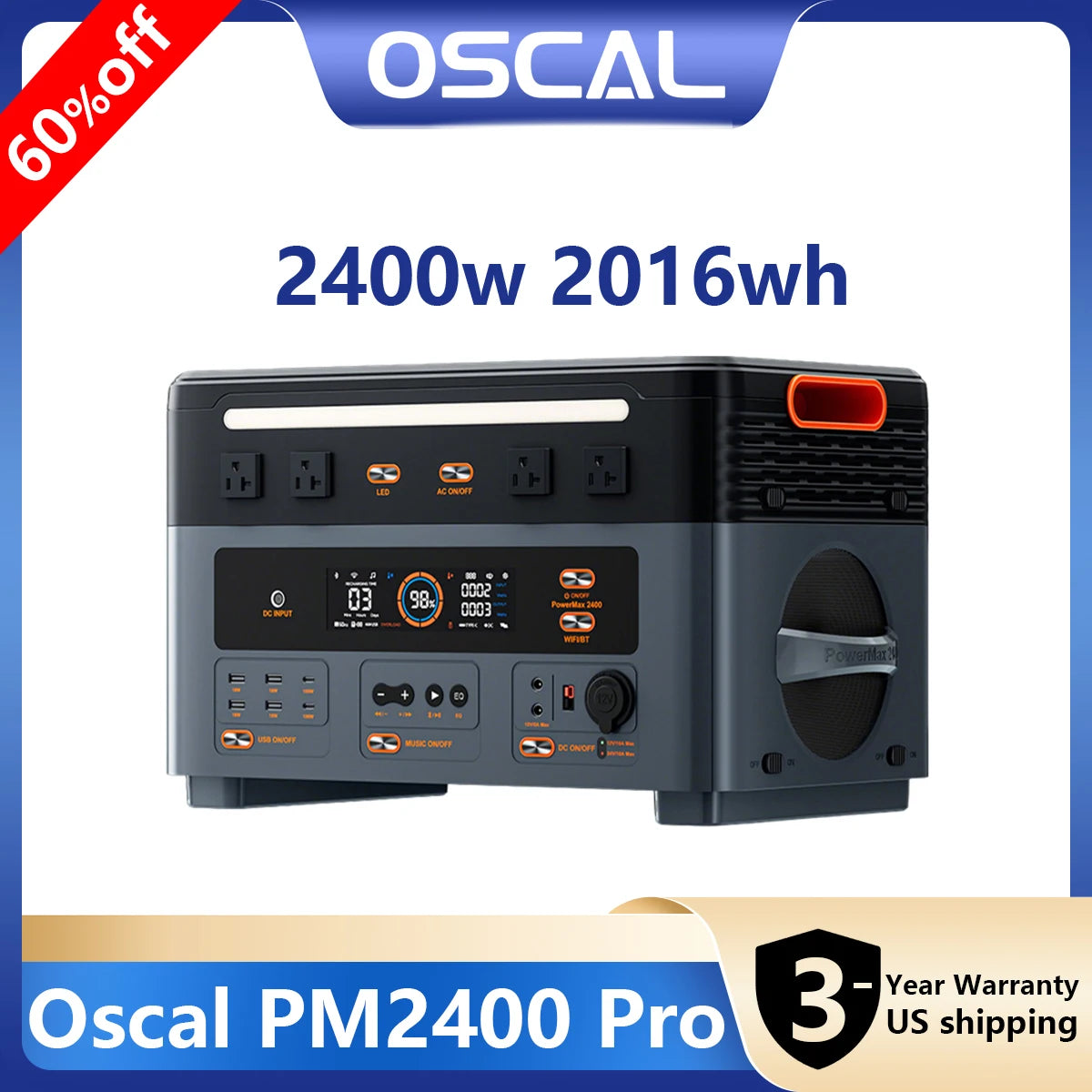 OSCAL Solar Generator 2048Wh LiFePO4 Portable Power Station 2400W 4800W Peak UPS Power Supply App Control Ultra Quiet for Home Emergency Camping RV Travel