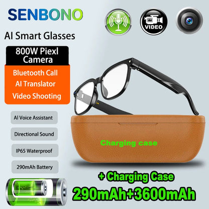 SENBONO NEW Smart Glasses with  800W Piexl Camera AI Translator Sunglasses Bluetooth Call Take Video Smart Glasses for Men Women