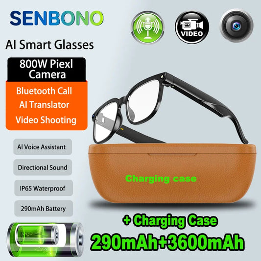 SENBONO NEW Smart Glasses with  800W Piexl Camera AI Translator Sunglasses Bluetooth Call Take Video Smart Glasses for Men Women