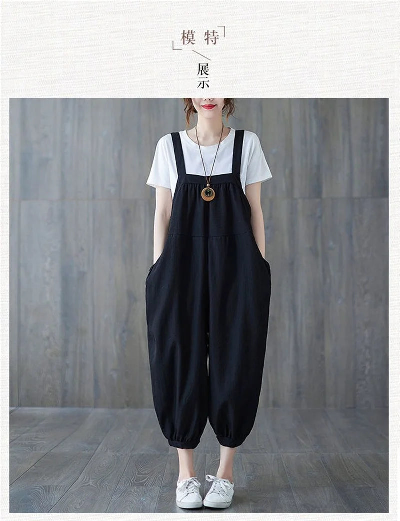 Casual Rompers For Women 2026 New Summer Large Size Korean Loose Harlan Jumpsuit Pants Solid Ladies Suspender Overalls L-5XL