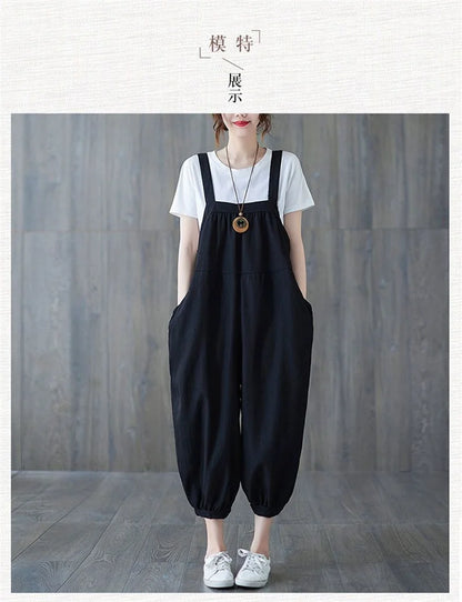 Casual Rompers For Women 2026 New Summer Large Size Korean Loose Harlan Jumpsuit Pants Solid Ladies Suspender Overalls L-5XL