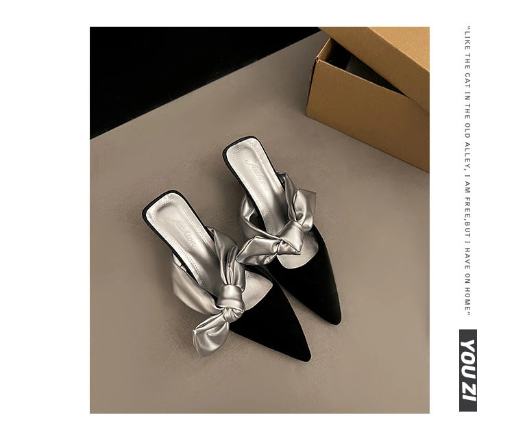Luxury Pointed Toe Slippers Women High Heels Sandals Elegant Mules Shoes Summer 2026 New Slingback Dress Flip Flops Female Shoes