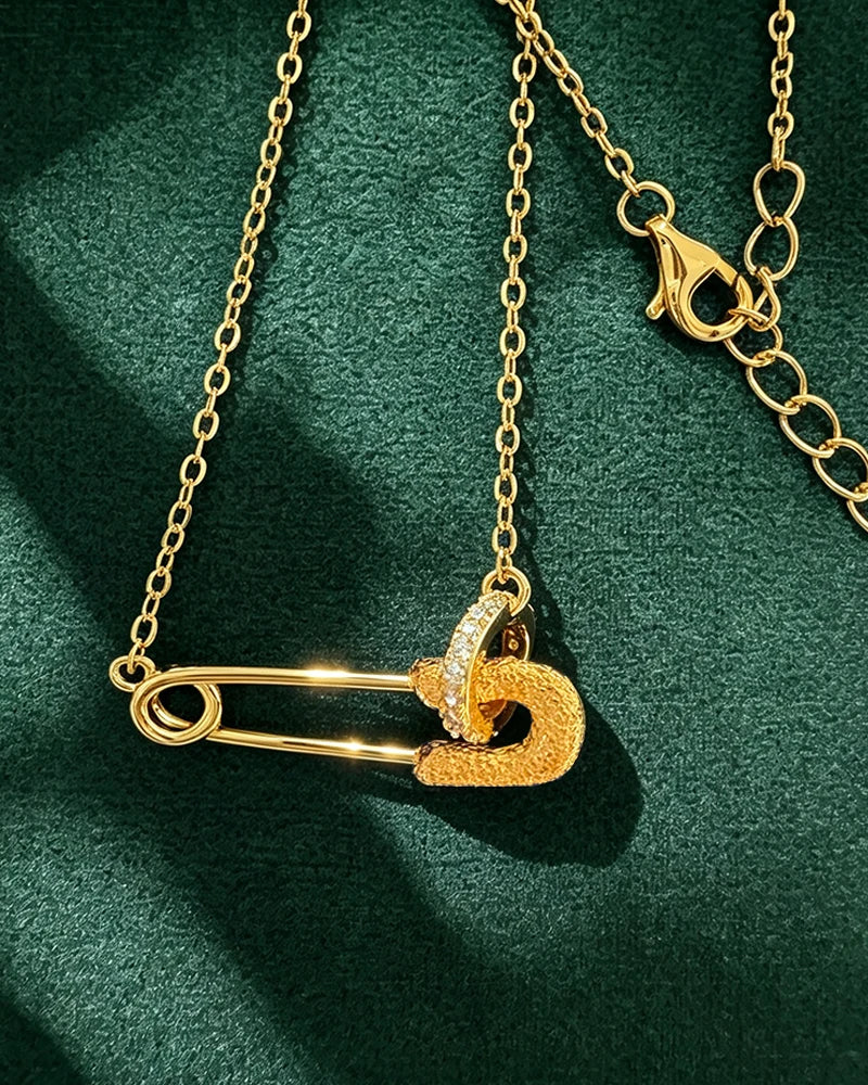 OXTAO Gold Color Paper Clip Pendant Necklace D VVS1 Moissanite Geometric Motif Necklace Chokers Women Jewelry 24K Yellow Plated