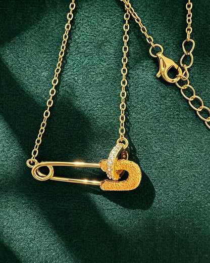 OXTAO Gold Color Paper Clip Pendant Necklace D VVS1 Moissanite Geometric Motif Necklace Chokers Women Jewelry 24K Yellow Plated