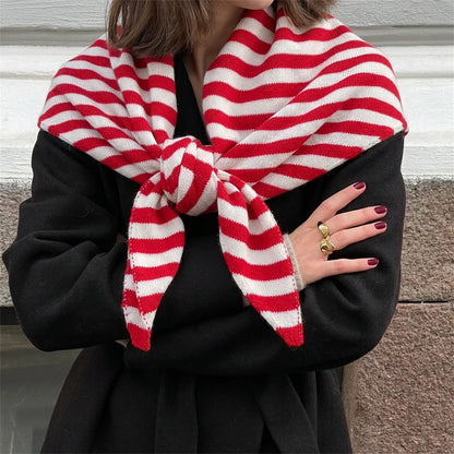 Versatile Striped Knitted Triangle Shawl Scarf Women Winter Warm Neck Wrap Casual Layering Scarves for Daily Street Accessory