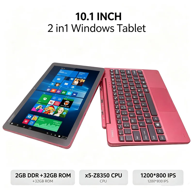Detachable 2 in 1 RE101 10.1' Windows Laptop Tablet, Intel X5-Z8350, 2GB DDR 32GB ROM HD IPS Screen Dual Camera, HDMI-Compatible