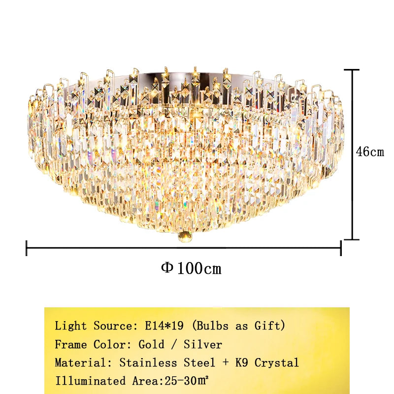 Modern Crystal Pendant Luxury Ceiling Chandelier LED Hanging Lamp for Living Dining Room Bedroom Home Decor Gold Luster Lighting