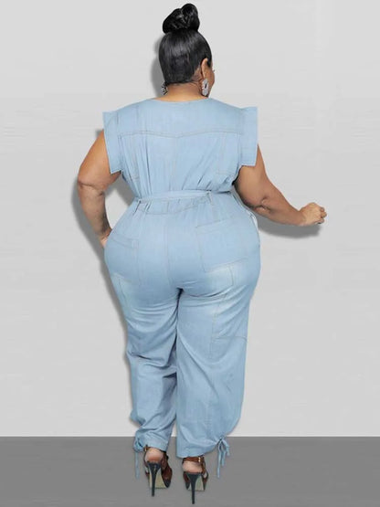 Women Clothes Summer Denim One Piece Overalls Casual Elegant Long Jumpsuits Female Pants Jumpsuit Plus Size Jean Jumpsuit