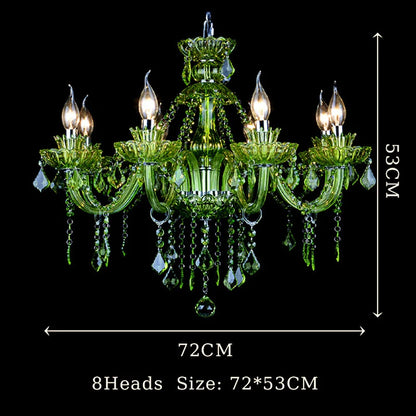 European Green Crystal Living Room Bedroom Candle Chandelier Restaurant Cafe Hotel Lobby Ceiling Decoration E14 Pendent Lights