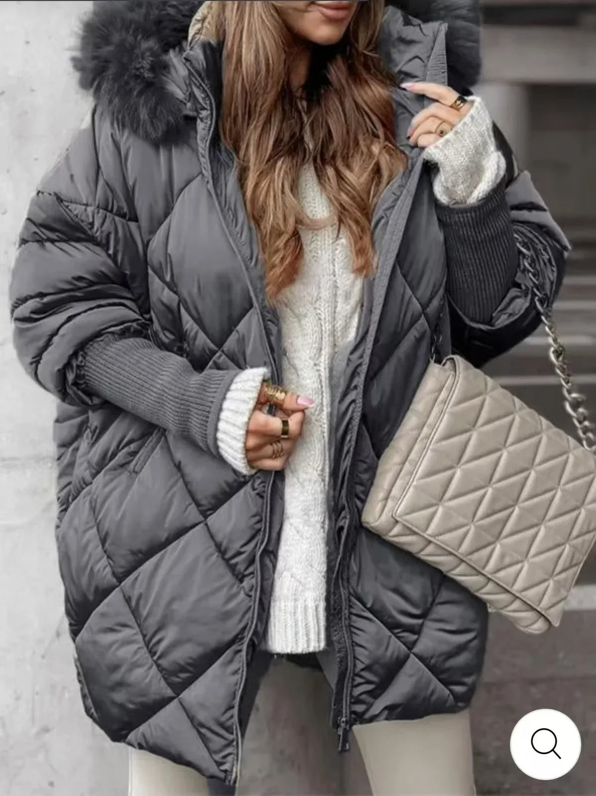 Hooded Cotton Winter Coat Women Street Fur Collar Overcoat Casual Thickened Zipper Warm Jacket Female Parka Tops Outerwear