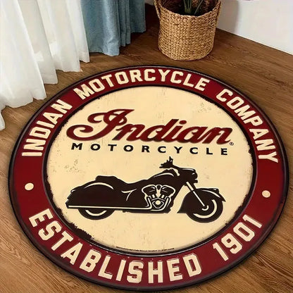 Retro Indian Motorcycle Company Door Mat Established 1901 Round Welcome Floor Rug for Front Door Garage Man Cave Decor