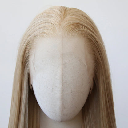 Flaxen Brown Synthetic Lace Front Wig 40inch Long Straight Flax Golden Lace Front Synthetic Wig Pre Plucked Natural Hairline