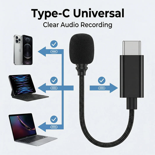 Universal Type-C Microphone Clear Audio Recording Professional Mic for Interview Podcast Vlog Live Streaming