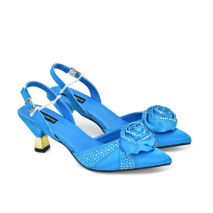 Hot Selling New Fashionable Teal Blue Pointed Toe Shoes Matching Bag Set for Offices Ladies Party in Dress Wedding Shoes Bride