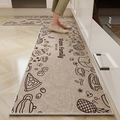 VIKAMA 1/2PC Cartoon Easy To Manage Kitchen Floor Mat Home Long Crystal Velvet Carpet Dirt Resistant and Non-Slip Floor Mat