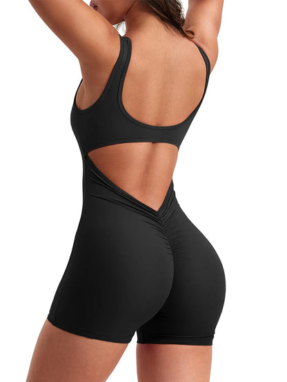Summer 2025 High-Waisted One-Piece Shorts with Shoulder Straps Slimming Hip Lifting Sexy Sports Yoga Wear