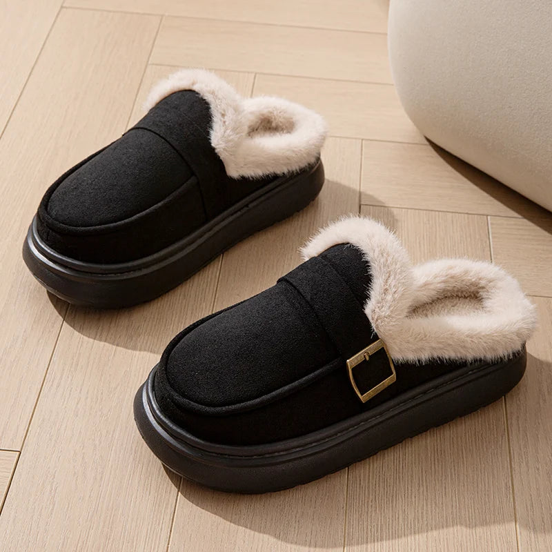 Casual Women's Home Slippers Winter Plush Luxury Designer Woman Shoes Indoor Fluffy Platform Fuzzy Fur Slides Elegant Flats Warm