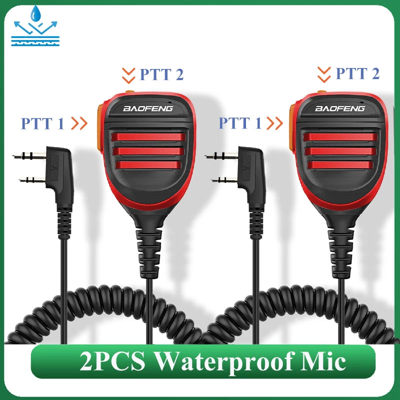 2PCS Baofeng Walkie Talkie Speaker Mic Waterproof PTT Microphone For UV-5RH DM-1701 UV-17 UV-K5 UV-K6 UV18 Pro Radio Accessories
