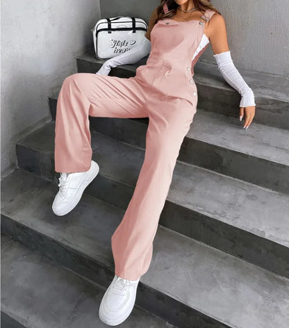 Women's Casual Bib Overalls Adjustable Shoulder Strap Pocket Wide Leg Jumpsuit Loose Straight Women Streetwear Suspender Pants