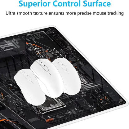 Large XXL Gaming Mouse Pad Desk Mat Keyboard Pad Black Circuit Board CPU Tech Cyberpunk Print Non Slip Rubber Base Stitched Edge