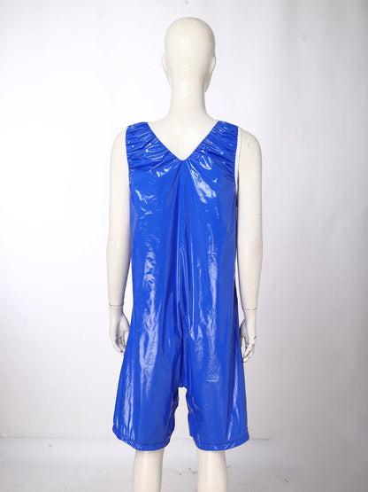 Womens Waterproof Rompers Adaptive Nightwear Glossy Sleeveless Buttons Crotch Bodysuit Sports Swimwear Special Needs Clothing