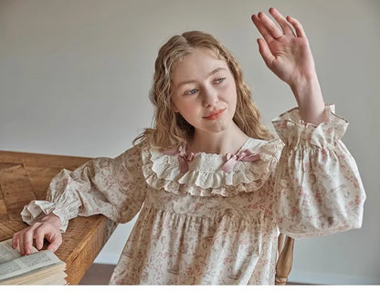 New Spring and Fall Ladies Nightgown Cute Sweet Lace Lacy Lazy Wind Girl Students Foreign-Style Pajamas Home Wear Dresses