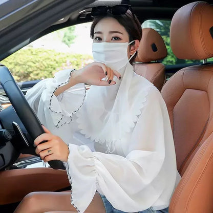 Cycling Sun Protection Shawl Driving Ice Silk Neck Face Cover Scarf Cooling Outdoor Cover Up Breathable Long Flared Sleeve Cape