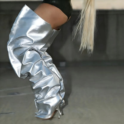European and American Women's Sexy Over the Knee Pointed Fashion Stage Walking Shoes, Nightclub Spicy Girls' Trendy Pants and Bo