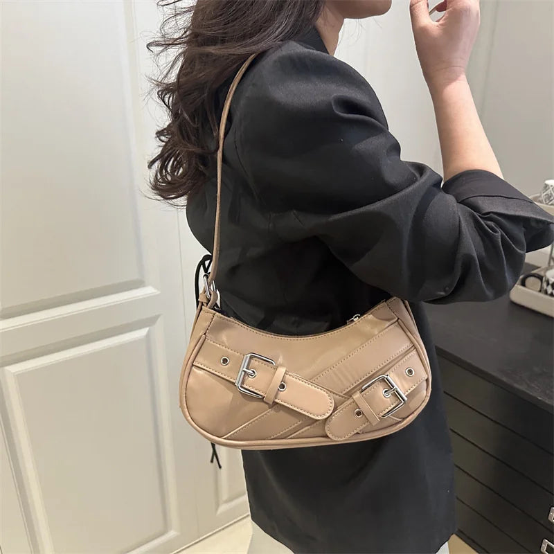 Y2K VintagePULeather WomenShoulderBag Small Crossbody Bag for Women Fashion Ladies Underarm Bag Clutch Purse Female Handbag