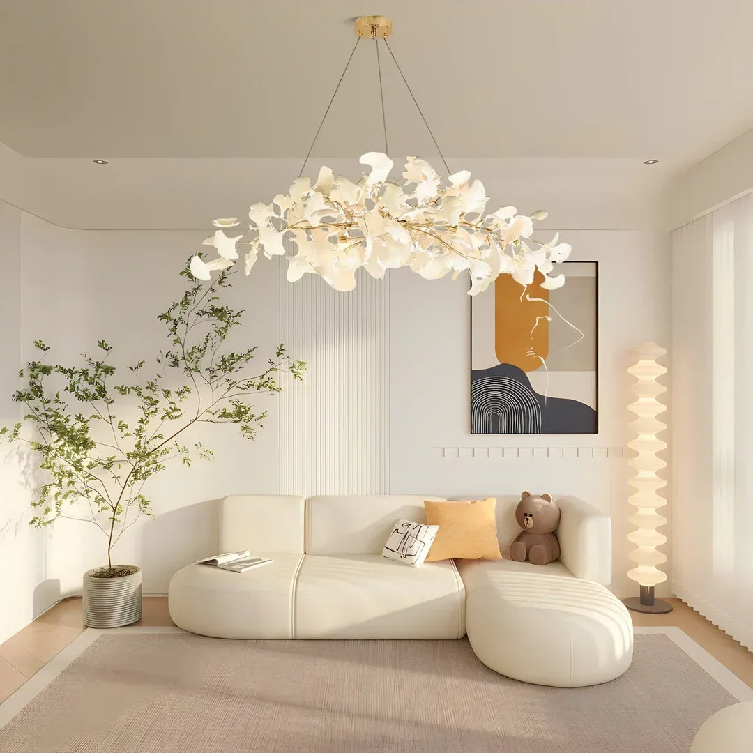 Modern Ceramics White Long Ginkgo Leaf LED Pendant Light Decoration Villa Living Room Ceiling Chandelier Indoor Hanging Lights