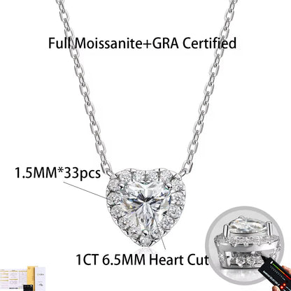 COSYA 1-4CT Heart Cut Moissanite Necklaces For Women 100% S925 Silver D Color Halo Diamond Pendant Fine Jewelry Gift Certified