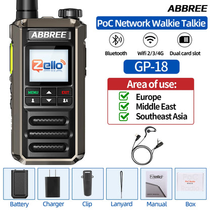 ABBREE GP-18 Zello PoC Radio Global Unlimited Distance Dual SIM Card Slots Android Bluetooth Flashlight WIFI 3G/4G Network Radio