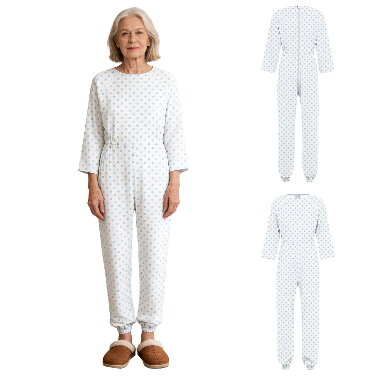 Women Special Need Adaptive Clothing Elderly Alzheimer Dementia Back Zipper Anti-Strip Nursing Jumpsuit Homewear Sleepwear