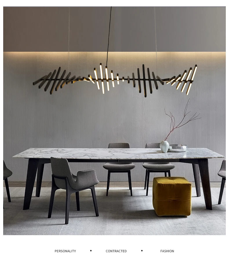 Modern LED Ceiling Chandelier Lights Nordic Luxury Pendant Lights for Living Dining Room Fish Bone Design Dimmable Hanging Lamp