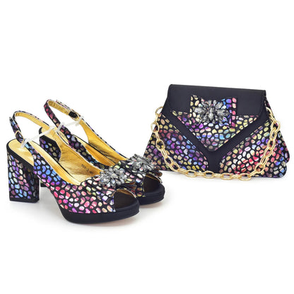 New Fashion Luxury Shoe and Bag Set for Party in Women Women Nigerian Italian Shoes and Bags Set Decorated with Rhinestone