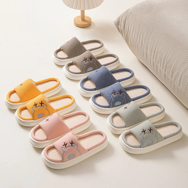 Linen Platform Women's Slippers Home Flats Summer Luxury Designer Woman Shoes New Open-Toe Casual Indoor Slides Non-Slip Unisex