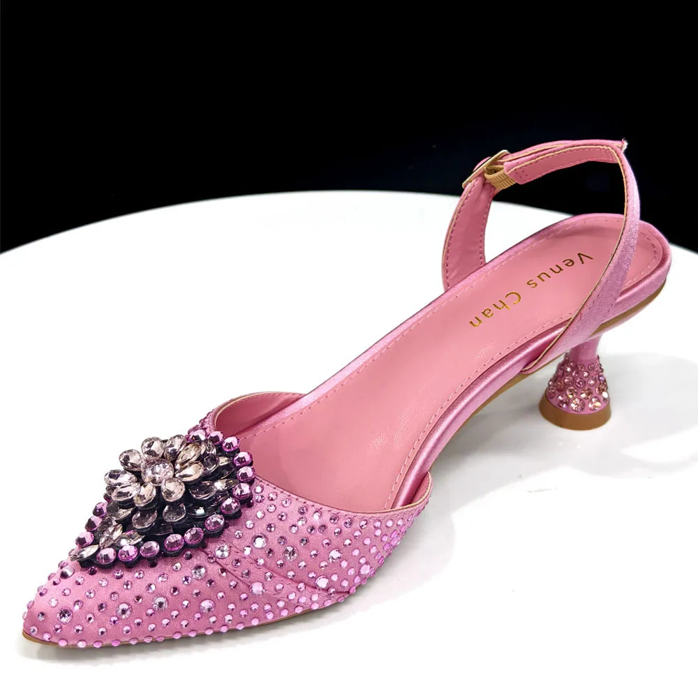 Latest Women Italian Shoes and Matching Bags Decorated with Rhinestone Elegant Pointed Toe Wedding Shoes Bride
