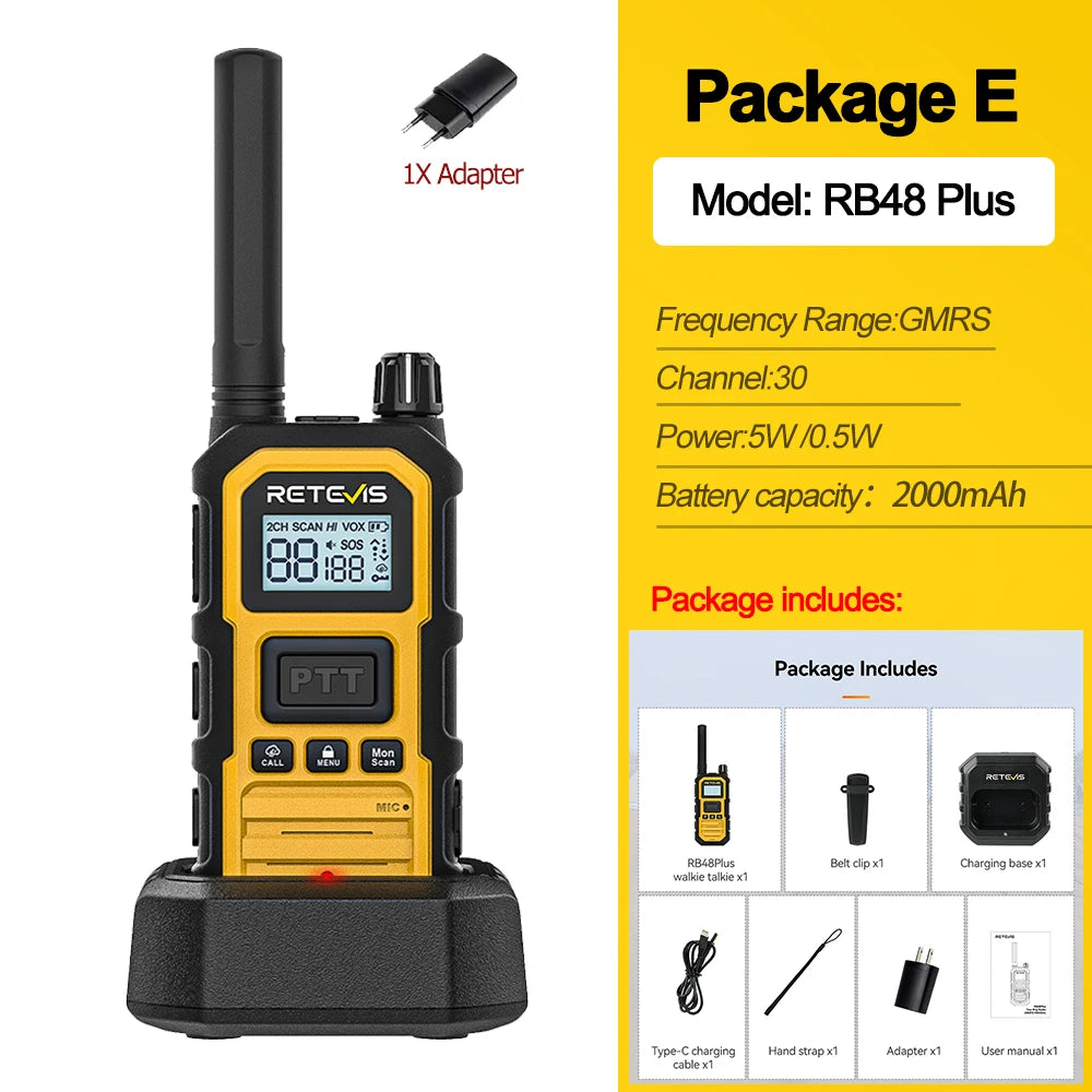 Retevis RB648Plus IP67 Waterproof Walkie Talkie LCD Display Walkie-talkie Long Range Dual PTT Heavy Duty 2 Way Radio for Factory