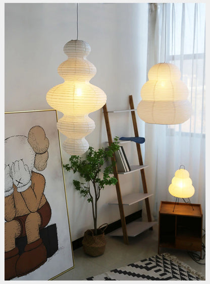 Nordic Wabi Sabi Wind Rice Paper Led Pendant Lights Living Room Bedroom Corner Chandelier Duplex Loft Home Decor Bedside Lamp