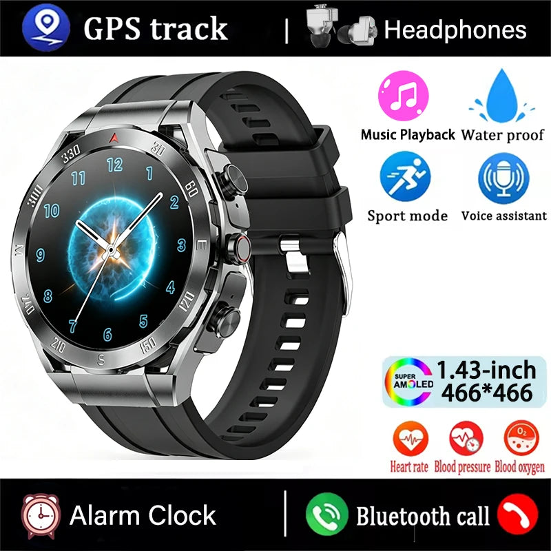 2026 New TWS 2-in-1 Smart Watch Earphones 1.43 "AMOLED Screen with Heart Rate Sleep Monitoring Music Player NFC IP67 Smartwatch