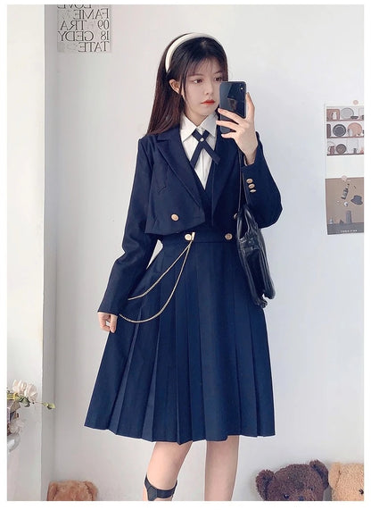 Versatile and Cute School Uniform Skirt JK Uniform Basic Spring Genuine Long Dress Japanese-style Pleated College Style Suit