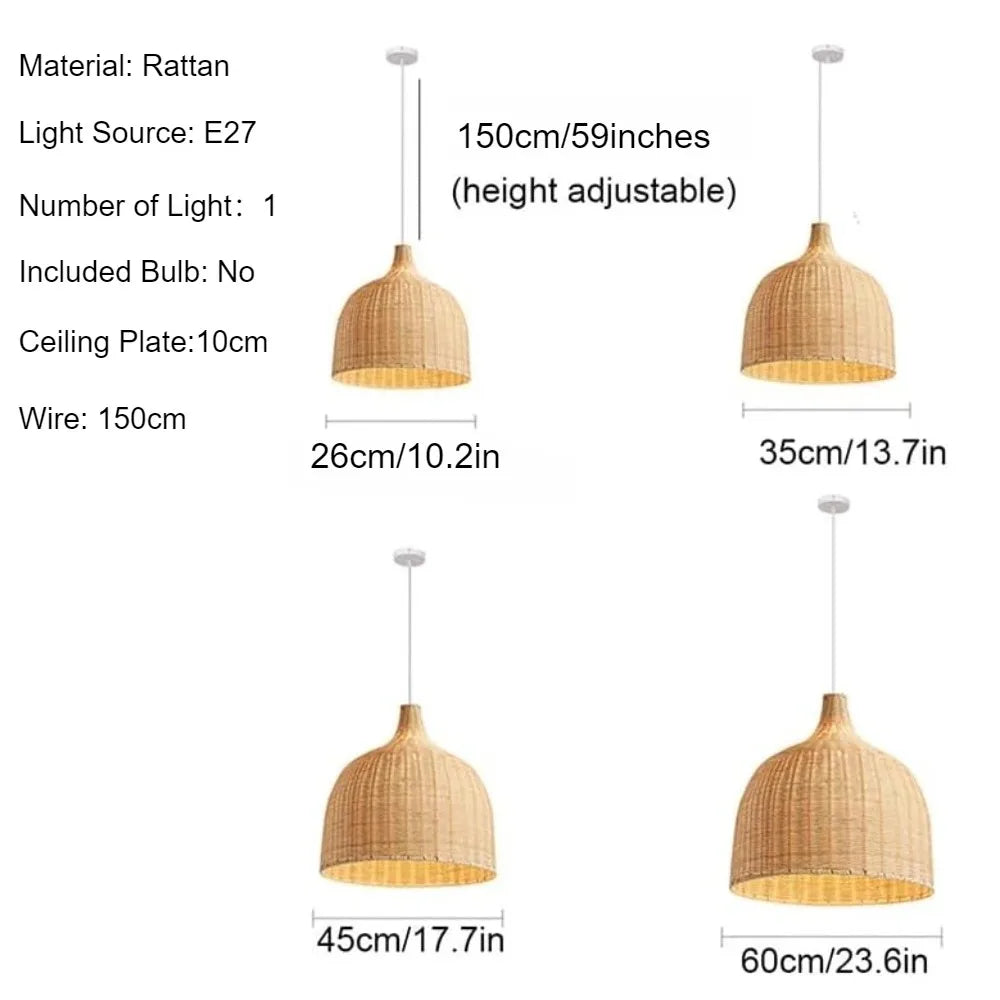 JOYINLED 26/30/35/45cm Natural Bamboo Handmade Pendant Lights Boho Rustic Ceiling Pendant Lamp Farmhouse Southeast Asian E26 E27